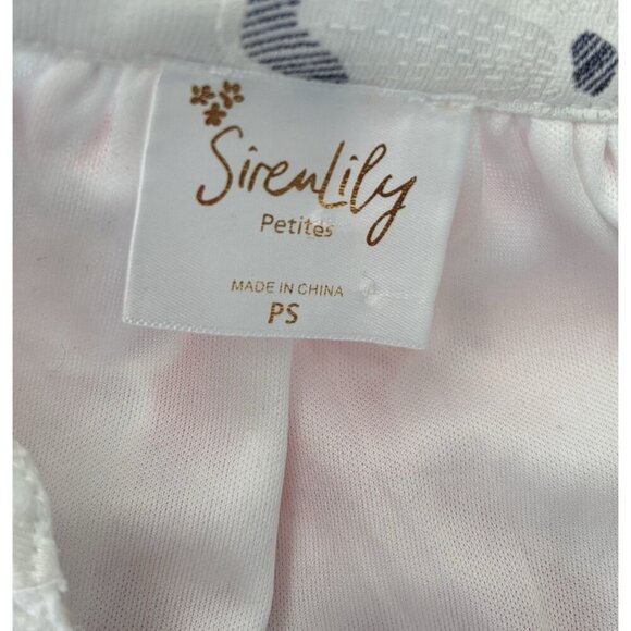 Siren Lily Floral Blouse Top Size Small Petite White Blue Cottage Flower - Picture 3 of 6